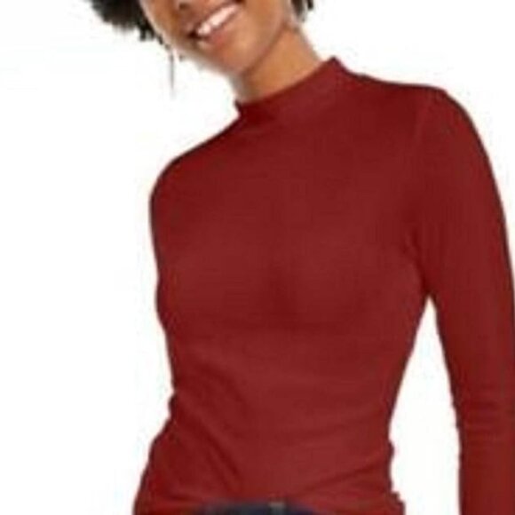 Planet Gold Women 'Juniors' Mock-Neck Lettuce-Trim Top Port, Medium - Picture 1 of 3